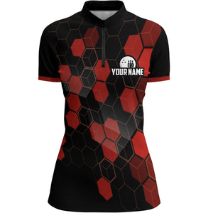 Black&Red Bowling Jersey Women Bowling Team League Shirt Custom Bowling Quarter-Zip Shirt BDT315