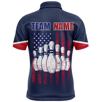 Navy Bowling Polo Shirt For Men Custom American Bowling Team Jersey Patriot Bowling Shirt BDT318