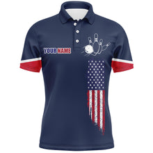 Load image into Gallery viewer, Navy Bowling Polo Shirt For Men Custom American Bowling Team Jersey Patriot Bowling Shirt BDT318