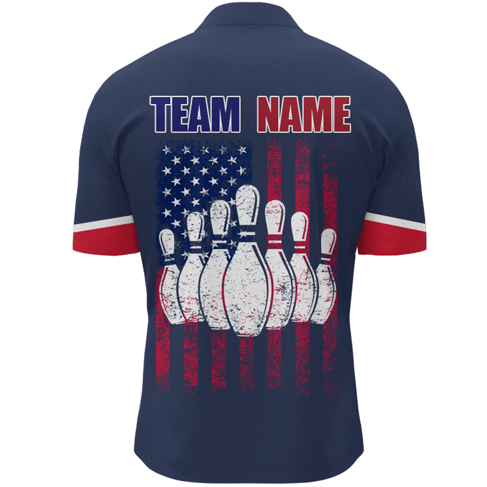 Navy Bowling Quarter-Zip Shirt For Men Custom American Bowling Team Jersey Patriot Bowling Shirt BDT318