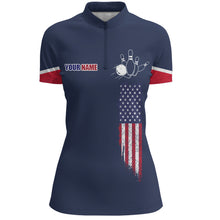 Load image into Gallery viewer, Navy Bowling Quarter-Zip Shirt For Women Custom American Bowling Team Jersey Patriot Bowling Shirt BDT318
