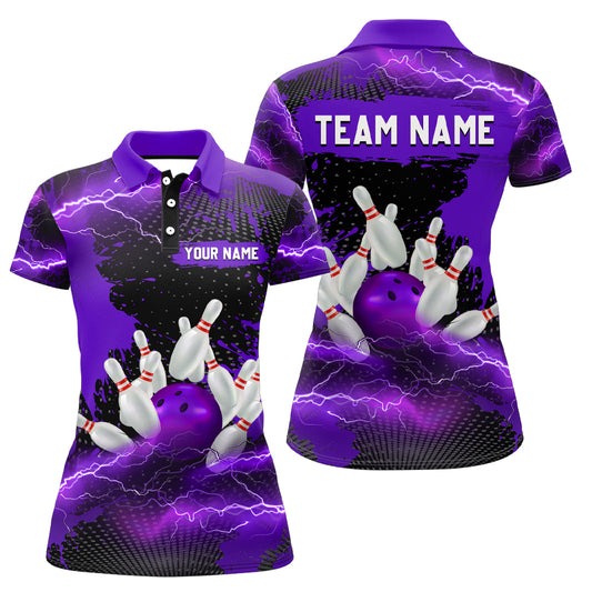 Custom Purple Bowling Polo Shirts Men & Women Lightning Thunder Bowling Team Jerseys BDT455
