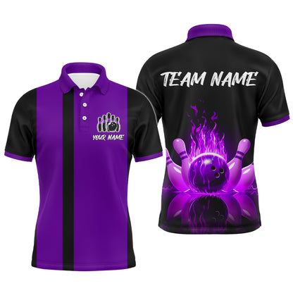 Purple Flame Bowling Shirt for Men & Women Custom Bowling Jersey Team League Bowling Polo BDT547