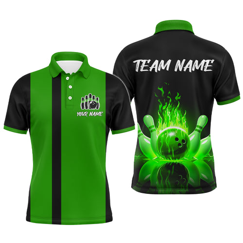 Green Flame Bowling Shirt for Men & Women Custom Bowling Jersey Team League Bowling Polo BDT547