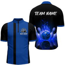 Load image into Gallery viewer, Blue Flame Bowling Shirt for Men &amp; Women Custom Bowling Jersey Team League Bowling 1/4 Zip BDT547