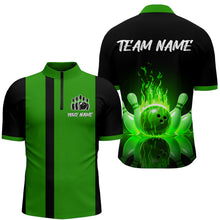 Load image into Gallery viewer, Green Flame Bowling Shirt for Men &amp; Women Custom Bowling Jersey Team League Bowling 1/4 Zip BDT547