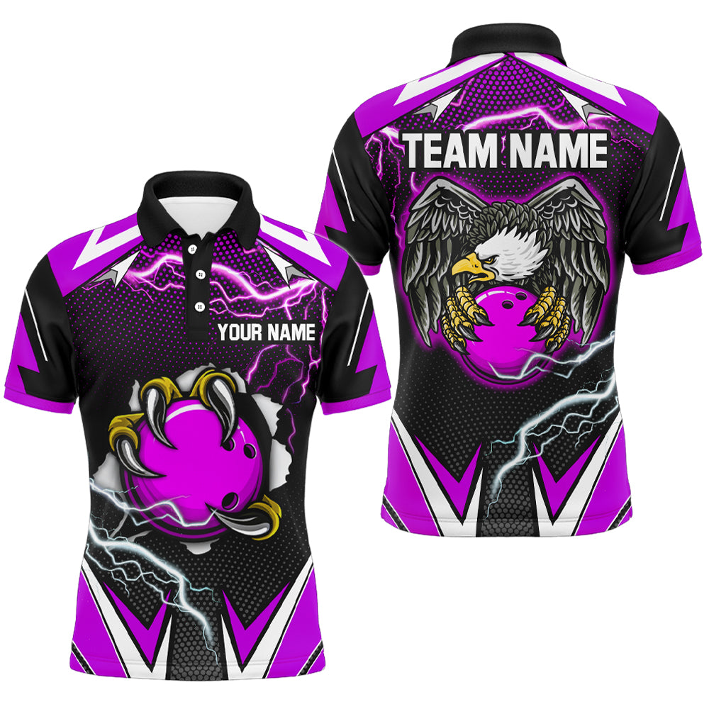 Custom Eagle Bowling Shirts for Men & Women Polo Bowling Team Jerseys Purple BDT468