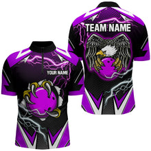 Load image into Gallery viewer, Custom Eagle Bowling Shirts for Men &amp; Women Quarter Zip Bowling Team Jerseys Purple BDT468