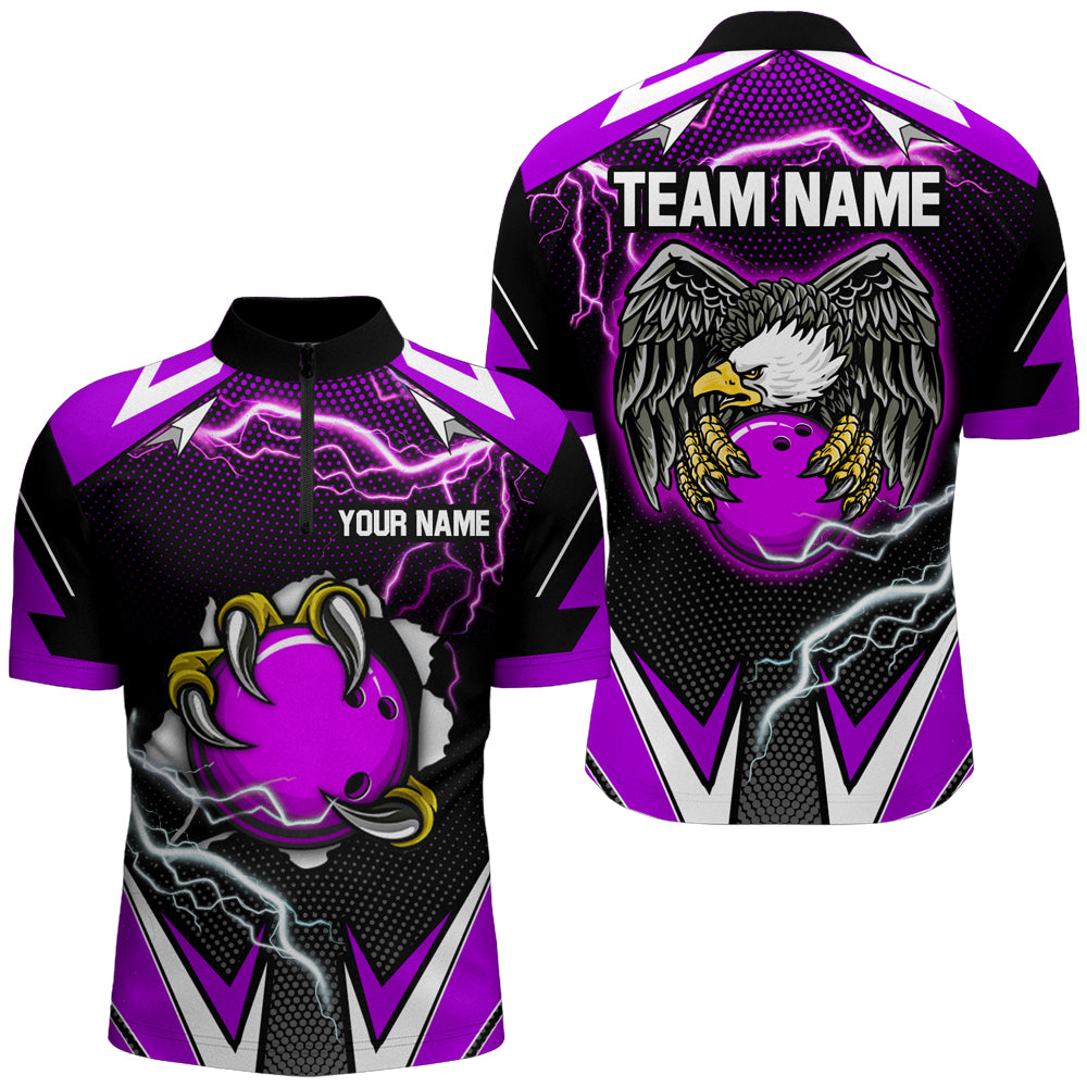 Custom Eagle Bowling Shirts for Men & Women Quarter Zip Bowling Team Jerseys Purple BDT468