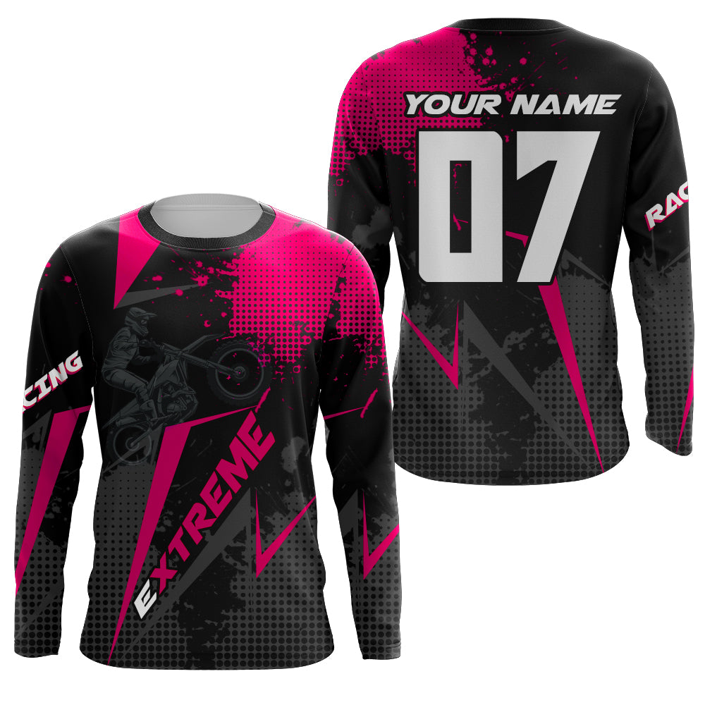 Dirt Bike Jersey Men Kid Women UPF30+ Custom Pink MX Riding Shirt Extreme Motocross Off-Road PDT606