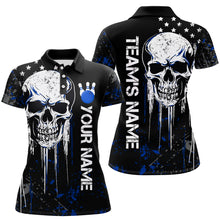 Load image into Gallery viewer, Blue Skull Bowling Shirts Men &amp; Women Custom Halloween Bowling Jersey Team Polo BDT554