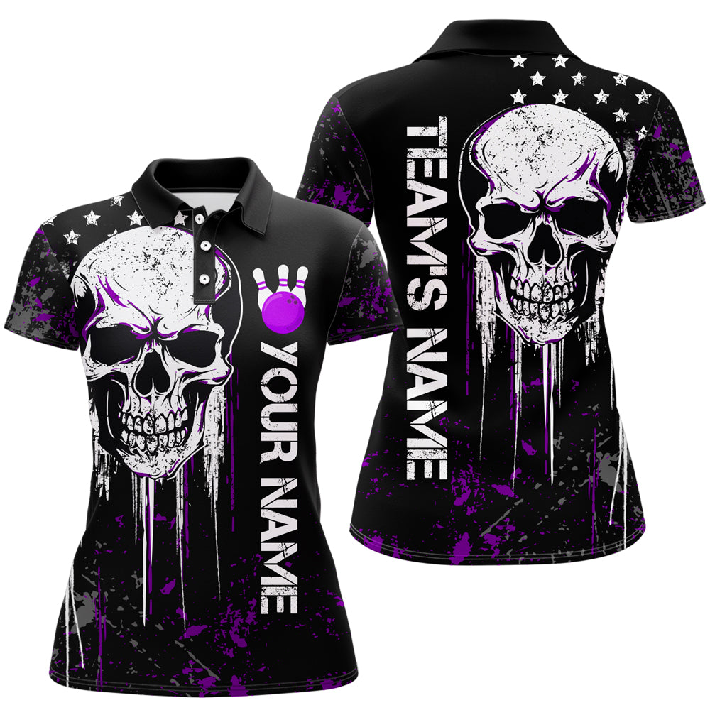 Purple Skull Bowling Shirts Men & Women Custom Halloween Bowling Jersey Team Polo BDT554