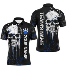 Load image into Gallery viewer, Blue Skull Bowling Shirts Men &amp; Women Custom Halloween Bowling Jersey Team Polo BDT554