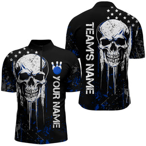 Blue Skull Bowling Shirts Men & Women Custom Halloween Bowling Jersey Team 1/4 Zip BDT554