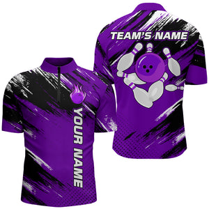 Custom Bowling Jersey for Men & Women Flame Purple Bowling Quarter-Zip Shirt Team League BDT556