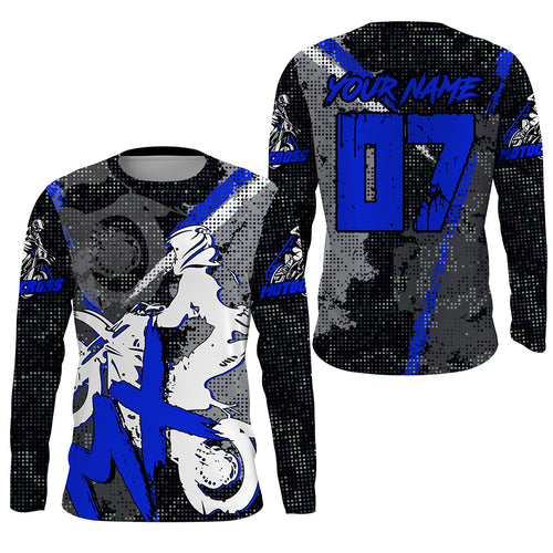 Kids Men Women Custom Blue Motocross Off-Road Jersey UPF30+ Extreme MX Dirt Bike Shirt Motorcycle PDT612