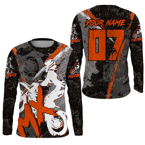 Kid Men Women Custom Orange Motocross Off-Road Jersey UPF30+ Extreme MX Dirt Bike Shirt Motorcycle PDT613
