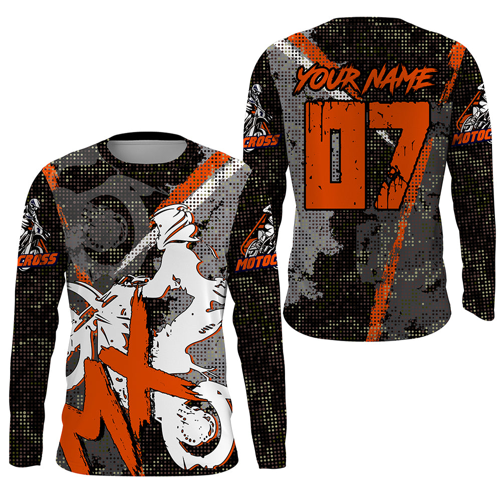 Kid Men Women Custom Orange Motocross Off-Road Jersey UPF30+ Extreme MX Dirt Bike Shirt Motorcycle PDT613