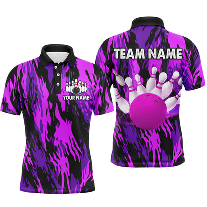 Purple Camo Bowling Shirt Unisex Bowling Team Jersey For Men & Women Custom Bowling Polo BDT558