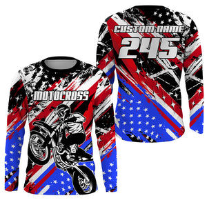 USA Flag Motocross Jersey Kid Men UPF30+ Custom Dirt Bike Shirt MX Racing Off-Road Motorcycle PDT626