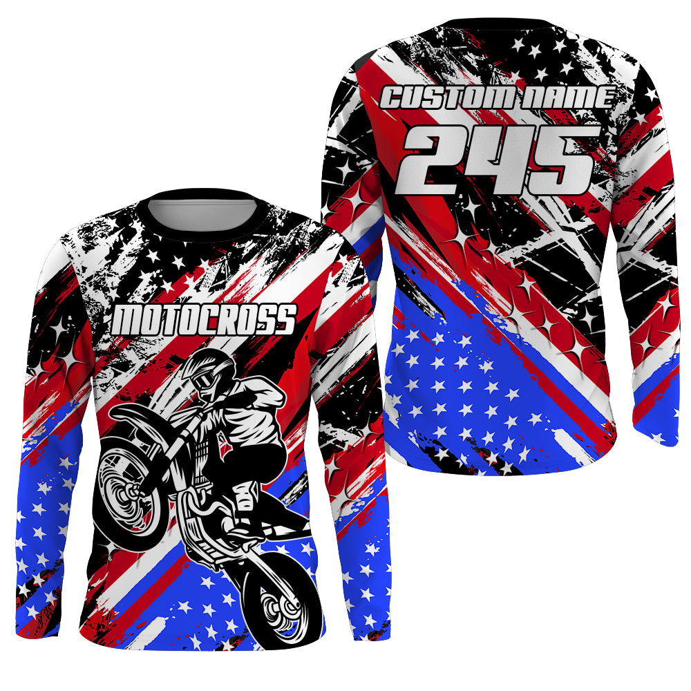 USA Flag Motocross Jersey Kid Men UPF30+ Custom Dirt Bike Shirt MX Racing Off-Road Motorcycle PDT626