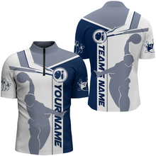 Load image into Gallery viewer, Personalized Navy Bowling Quarter-Zip Shirt For Men Bowling Jersey Team League Bowlers BDT281