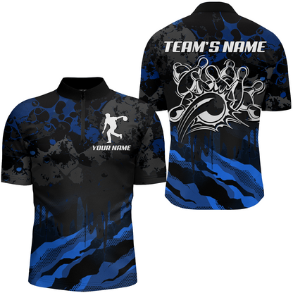 Men Bowling Quarter-Zip Shirt Custom Camo Bowling Jersey Bowling Team League Shirt BDT285