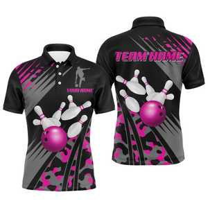 Custom Bowling Jerseys Men Women Bowling Shirt Pink Camo Bowling Team Shirt Polo BDT595