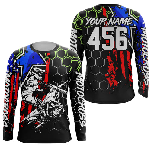 Personalized Motocross Jersey Kid Men UPF30+ US Flag Dirt Bike Shirt MX Racing Off-Road Motorcycle PDT625