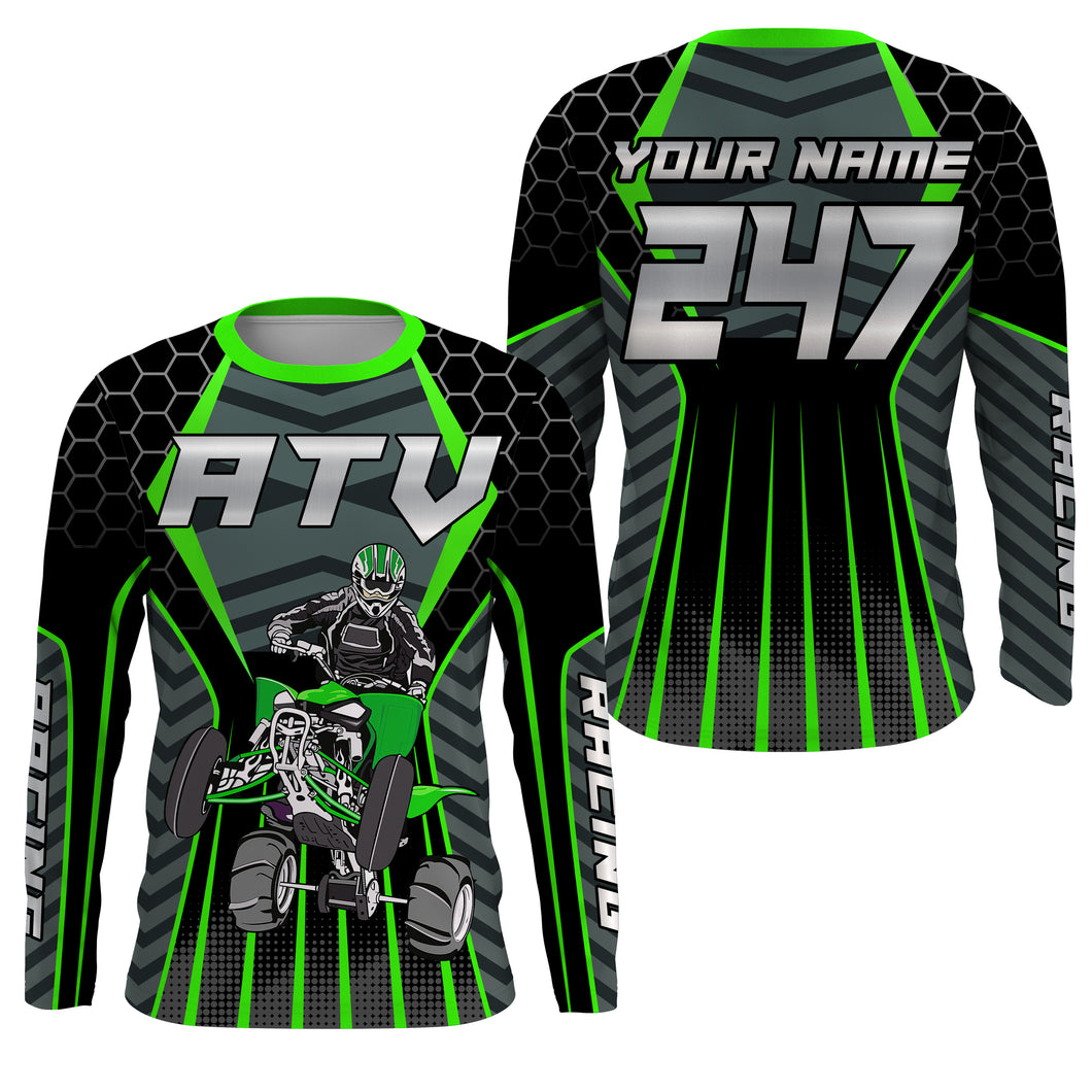 Green ATV Motocross Jersey UPF30+ Custom Adult Youth Quad Bike Off-Road Jersey ATV MX Racing Shirt PDT645