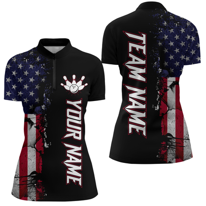 Personalized American Bowling Shirt Men & Women Bowling Team Jersey Black Bowling 1/4 Zip BDT566