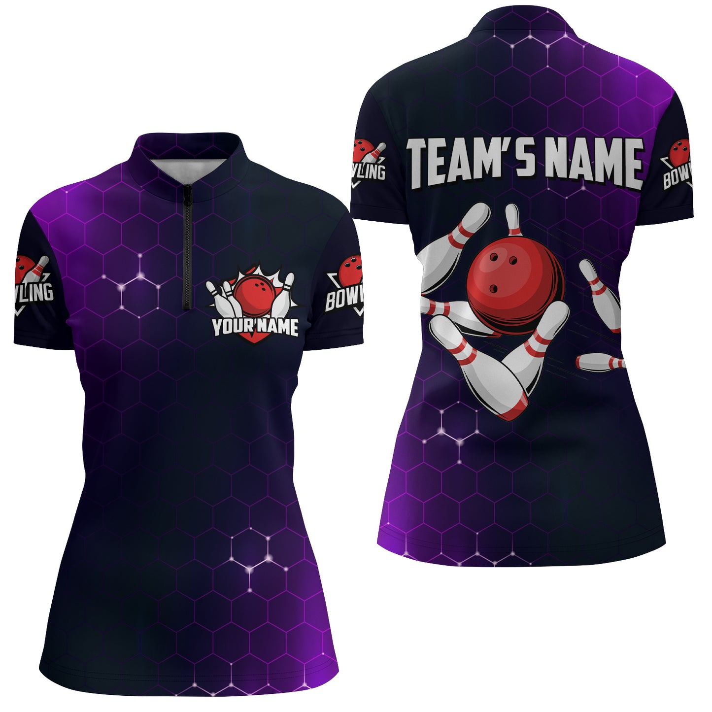 Purple Bowling Quarter-Zip Shirt for Women Custom Bowling Jersey Bowling Team League Shirt BDT258