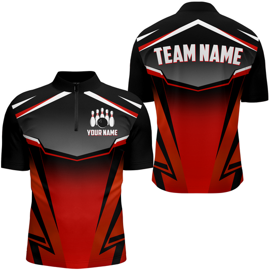 Custom Bowling Shirts Men & Women Red Bowling Team Jersey Unisex 1/4 Zip Bowling Uniform BDT530