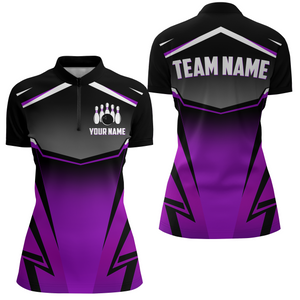 Custom Bowling Shirts Men & Women Purple Bowling Team Jersey Unisex 1/4 Zip Bowling Uniform BDT530