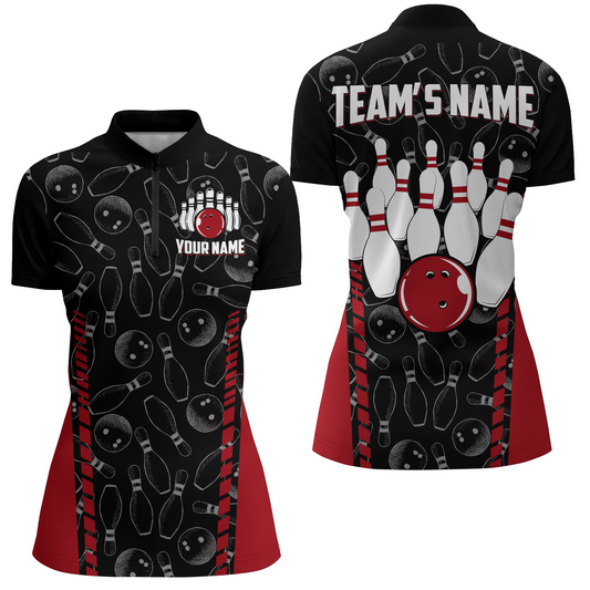 Custom Bowling Jersey For Women Seamless Pattern Bowling Shirt Team Bowling Quarter-Zip Shirt BDT302