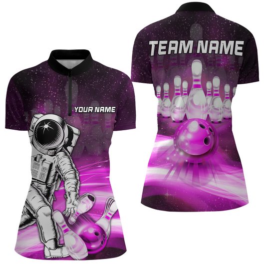 Astronaut Pink Bowling Shirts Men & Women Personalized Bowling Team Jersey Unisex Quarter-Zip BDT532