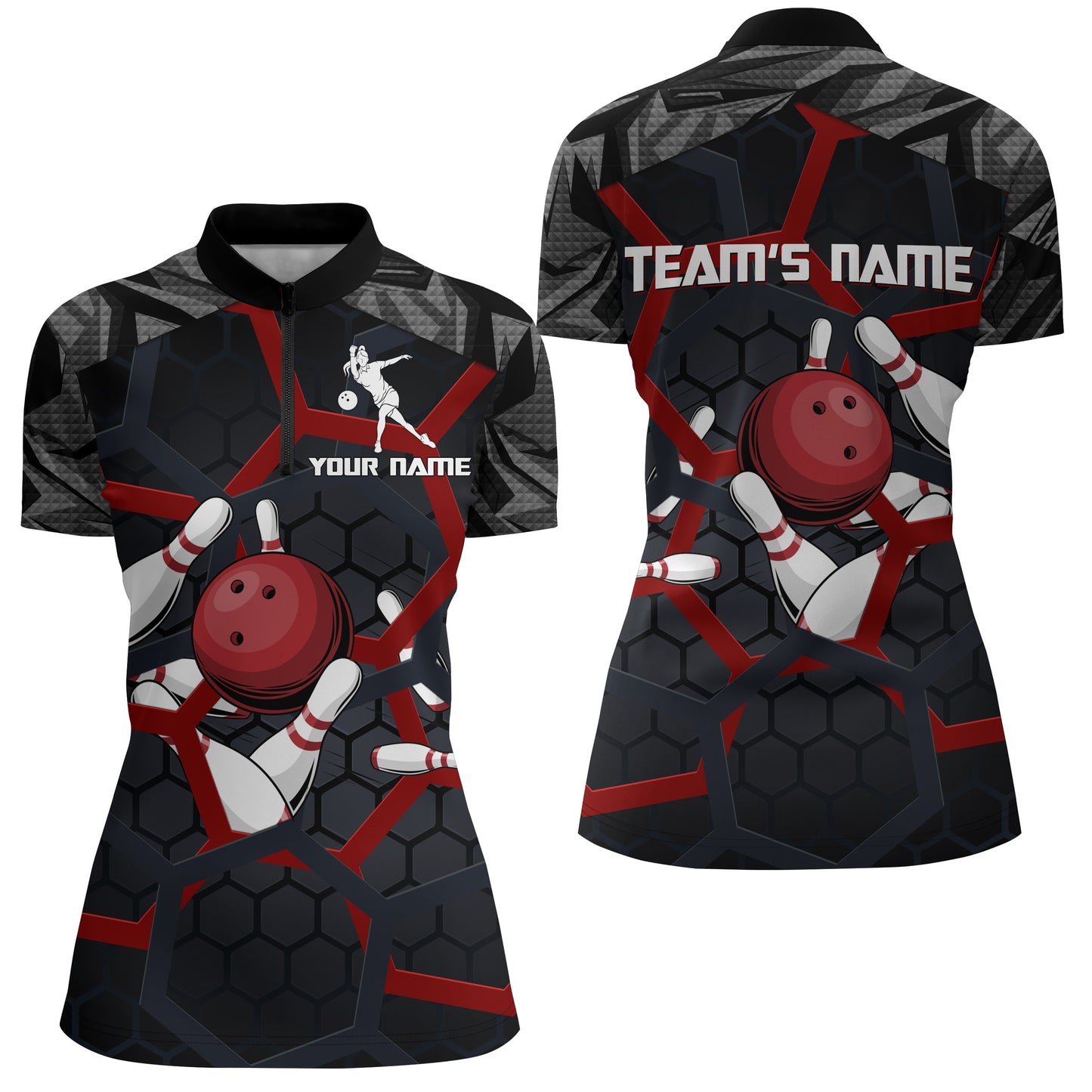 Custom Bowling Quarter-Zip Shirt For Women Camo Bowling Jersey 1/4 Zip Bowling Team League Shirts BDT199