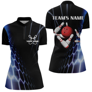 Custom Bowling Quarter-Zip Shirts Women Vintage Bowling Jersey Black Bowling Team League Shirts BDT215