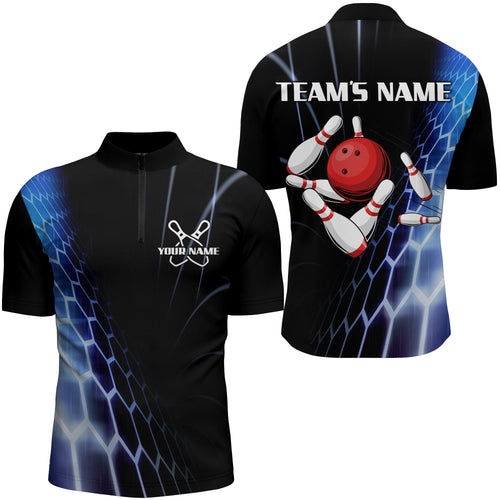 Custom Bowling Quarter-Zip Shirts For Men Vintage Bowling Jersey Black Bowling Team League Shirts BDT214