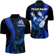 Load image into Gallery viewer, Blue Bowling Shirt Personalized Men &amp; Women Bowling Team Jersey Bowling 1/4 Zip Shirts BDT570