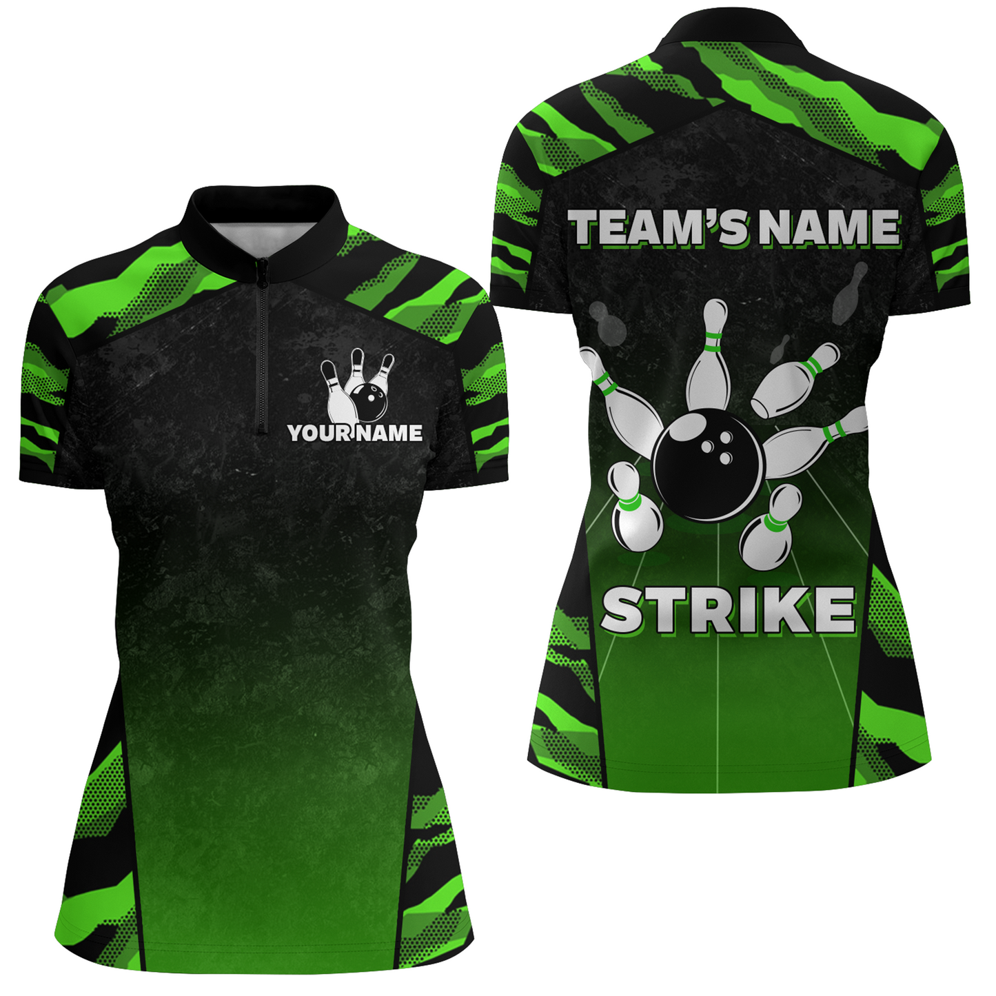 Camo Bowling Shirt Women Custom Bowling Quarter-Zip Shirt Strike Bowling Team Jersey BDT328