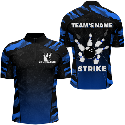 Camo Bowling Shirt Men Custom Bowling Quarter-Zip Shirt Strike Bowling Team Jersey BDT328