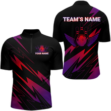 Load image into Gallery viewer, Red And Purple Bowling Shirt Men Women Personalized Bowling Jersey Team Bowling Quarter-Zip Shirt BDT450