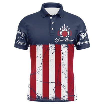 American Flag Bowling Polo Shirt For Men Custom Bowling Team Jersey Navy Bowling Shirt BDT244
