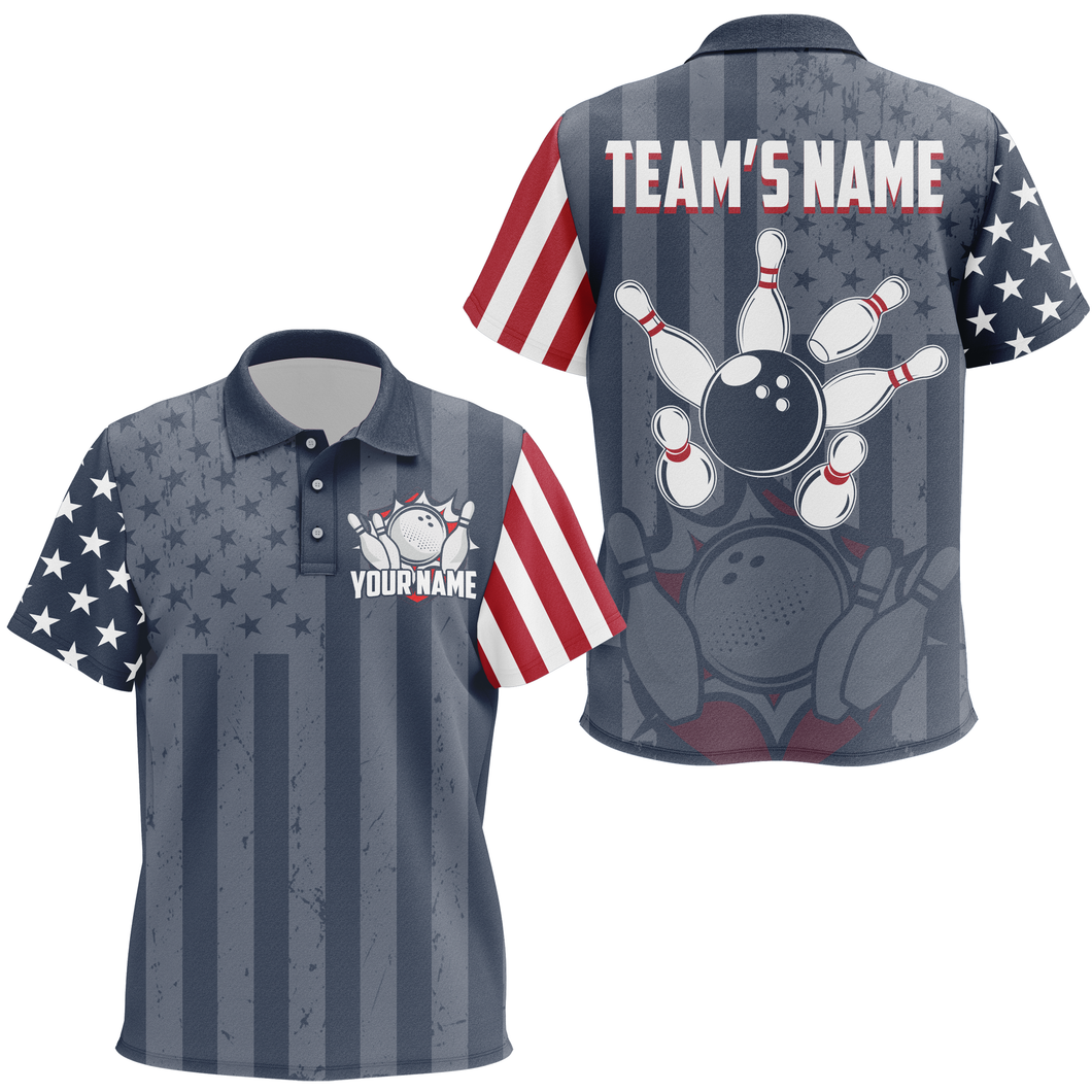 Custom Kid Bowling Jerseys Patriotic Bowling Team Shirt Bowling Polo Shirt BDT511