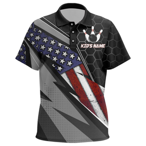 Custom Kid Bowling Polo Shirts Patriotic Kid Bowling Jersey For Boys Girls BDT515