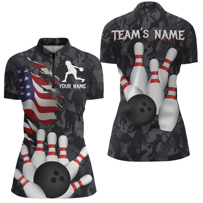 Camo Bowling Shirt Women Custom American Bowling Jersey Team League Bowling Quarter-Zip Shirt BDT325