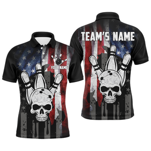 Personalized Skull Bowling Shirt for Men, Custom Team's Name American Flag Cool Bowler Jersey NBP128