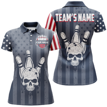 Load image into Gallery viewer, American Flag Bowling Shirt Women Skull Bowling Jersey Team Custom Bowling Polo Shirt BDT379