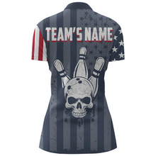 Load image into Gallery viewer, American Flag Bowling Shirt Women Skull Bowling Jersey Team Custom Bowling Quarter-Zip Shirt BDT379